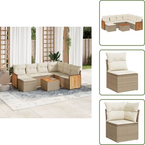 Muebles de exterior - vidaXL Juego de sofás de jardín con cojines beige 8 pzas ratán PE - Sofás de jardín beige