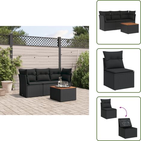Muebles de exterior - vidaXL Juego de sofás jardín 4 pzas con cojines ratán sintético negro - Asientos de jardín