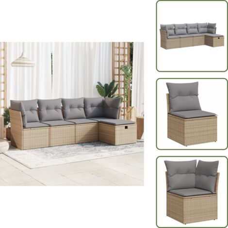 Muebles de exterior - vidaXL Juego de sofás jardín con cojines 5 pzas ratán sintético beige - Sofás para terraza