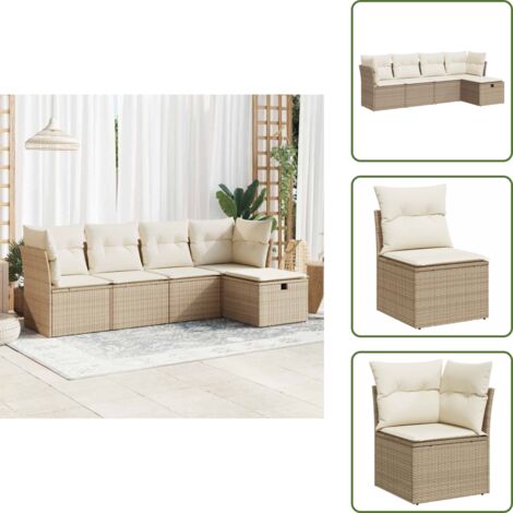 Muebles de exterior - vidaXL Juego de sofás jardín con cojines 5 pzas ratán sintético beige - Sofás para terraza