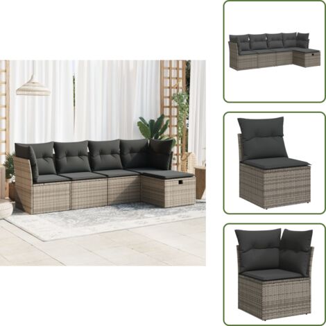 Muebles de exterior - vidaXL Juego de sofás jardín con cojines 5 pzas ratán sintético gris - Asientos de jardín