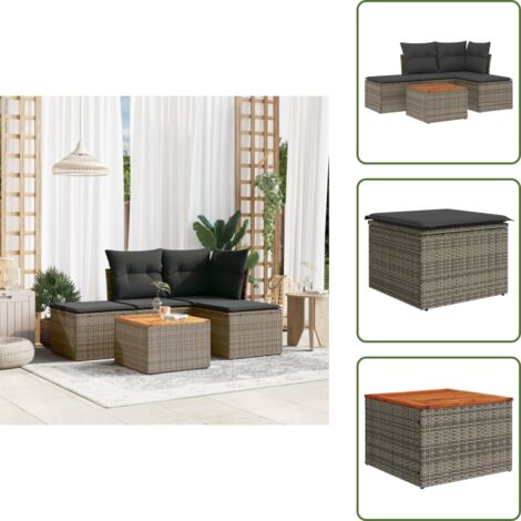 Muebles de exterior - vidaXL Juego de sofás jardín con cojines 5 pzas ratán sintético gris - Asientos de jardín