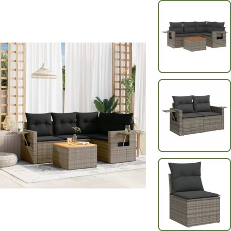 Muebles de exterior - vidaXL Juego de sofás jardín con cojines 5 pzas ratán sintético gris - Mesa auxiliar