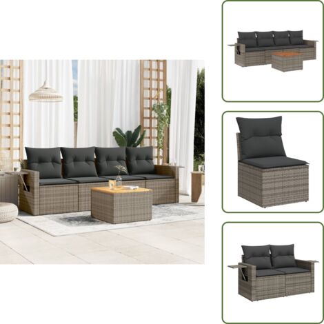 Muebles de exterior - vidaXL Juego de sofás jardín con cojines 5 pzas ratán sintético gris - Mesa auxiliar