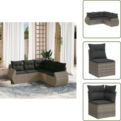 Muebles de exterior - vidaXL Juego de sofás jardín con cojines 5 pzas ratán sintético gris - Sofás para terraza