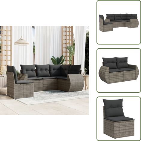 Muebles de exterior - vidaXL Juego de sofás jardín con cojines 5 pzas ratán sintético gris - Sofás para terraza
