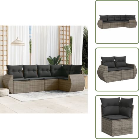 Muebles de exterior - vidaXL Juego de sofás jardín con cojines 5 pzas ratán sintético gris - Sofás para terraza