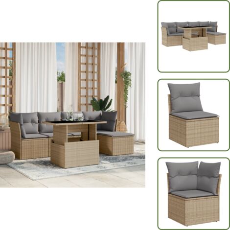 Muebles de exterior - vidaXL Juego de sofás jardín con cojines 6 pzas ratán sintético beige - Asientos de jardín
