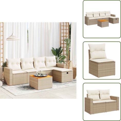 Muebles de exterior - vidaXL Juego de sofás jardín con cojines 6 pzas ratán sintético beige - Reposapiés