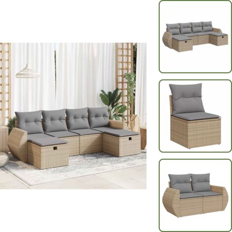 Muebles de exterior - vidaXL Juego de sofás jardín con cojines 6 pzas ratán sintético beige - Reposapiés