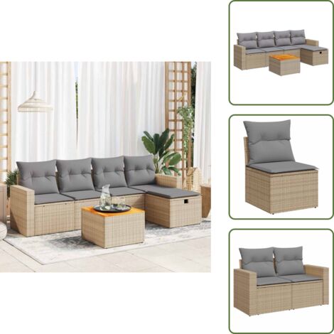 Muebles de exterior - vidaXL Juego de sofás jardín con cojines 6 pzas ratán sintético beige - Reposapiés