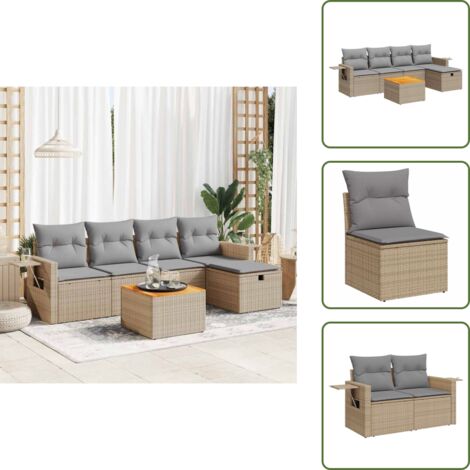 Muebles de exterior - vidaXL Juego de sofás jardín con cojines 6 pzas ratán sintético beige - Reposapiés