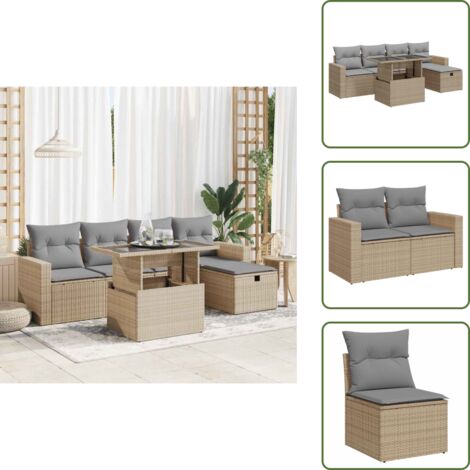Muebles de exterior - vidaXL Juego de sofás jardín con cojines 6 pzas ratán sintético beige - Sofás para terraza
