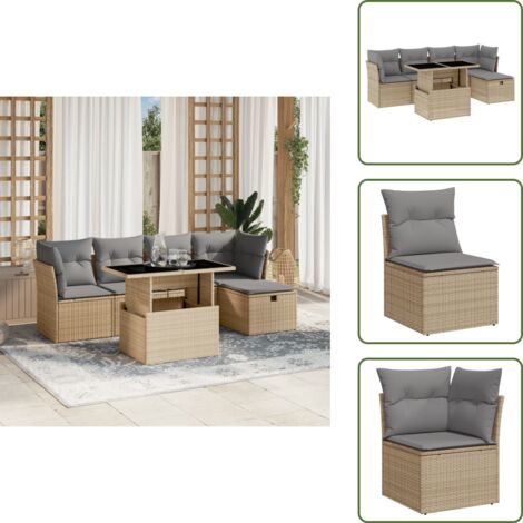 Muebles de exterior - vidaXL Juego de sofás jardín con cojines 6 pzas ratán sintético beige - Sofás para terraza