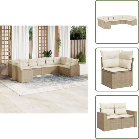 Muebles de exterior - vidaXL Juego de sofás jardín con cojines beige 10 pzas ratán sintético - Sofás para terraza