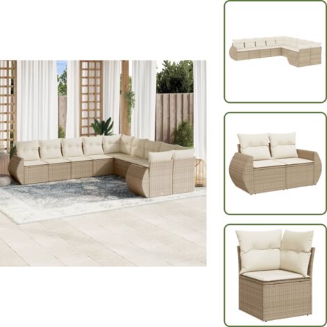 Muebles de exterior - vidaXL Juego de sofás jardín con cojines beige 10 pzas ratán sintético - Sofás para terraza