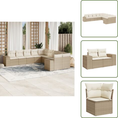 Muebles de exterior - vidaXL Juego de sofás jardín con cojines beige 10 pzas ratán sintético - Sofás para terraza