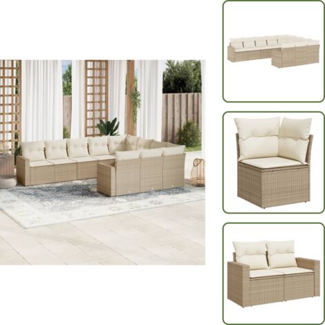 Muebles de exterior - vidaXL Juego de sofás jardín con cojines beige 10 pzas ratán sintético - Sofás para terraza