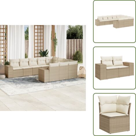 Muebles de exterior - vidaXL Juego de sofás jardín con cojines beige 10 pzas ratán sintético - Sofás para terraza