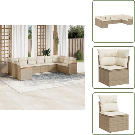 Muebles de exterior - vidaXL Juego de sofás jardín con cojines beige 10 pzas ratán sintético - Sofás para terraza