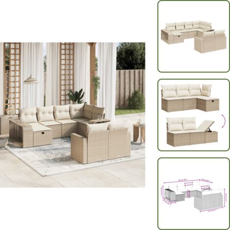 Muebles de exterior - vidaXL Juego de sofás jardín con cojines beige 10 pzas ratán sintético - Sofás para terraza