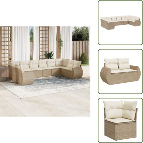 Muebles de exterior - vidaXL Juego de sofás jardín con cojines beige 10 pzas ratán sintético - Sofás para terraza