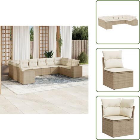 Muebles de exterior - vidaXL Juego de sofás jardín con cojines beige 10 pzas ratán sintético - Sofás para terraza