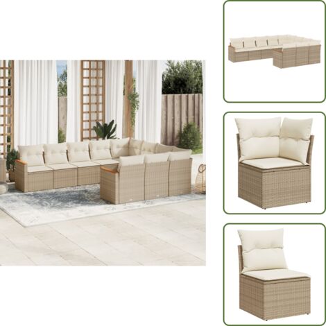 Muebles de exterior - vidaXL Juego de sofás jardín con cojines beige 10 pzas ratán sintético - Sofás para terraza