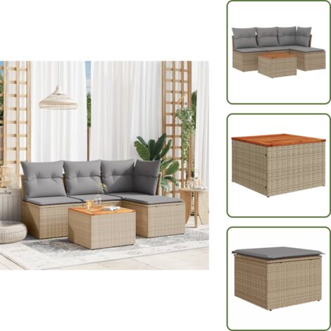 Muebles de exterior - vidaXL Juego de sofás jardín con cojines beige mezcla 5 pzas ratán PE - Asientos de jardín