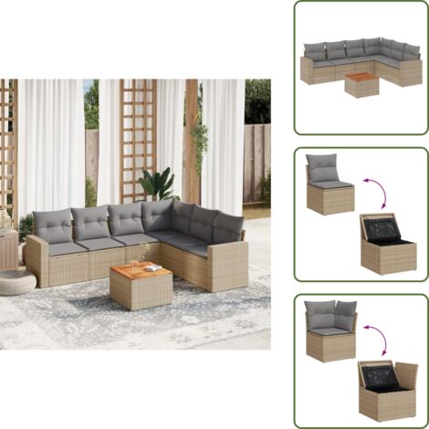 Muebles de exterior - vidaXL Juego de sofás jardín con cojines beige mezcla 7 pzas ratán PE - Asientos de jardín