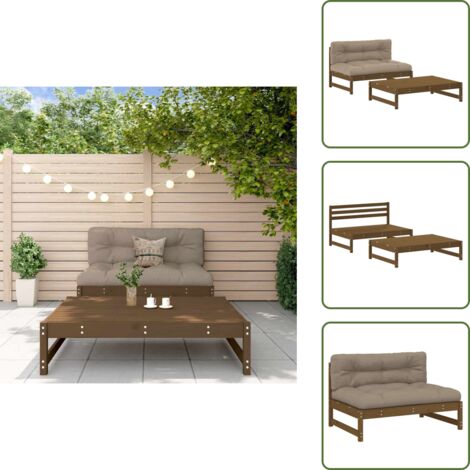 Muebles de exterior - vidaXL Juego muebles jardín 2 pzas y cojines madera maciza marrón miel - Muebles de patio