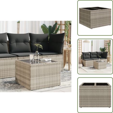 Muebles de exterior - vidaXL Mesa jardín superficie vidrio ratán PE gris claro 55x55x37 cm - Mesa de jardín gris claro