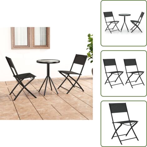 Muebles de exterior - vidaXL Mesa y sillas de bistró 3 piezas acero negro - Mesa y sillas plegables