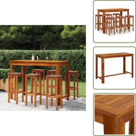Muebles de exterior - vidaXL Mesa y taburetes altos de jardín 7 pzas madera maciza acacia - Madera de acacia