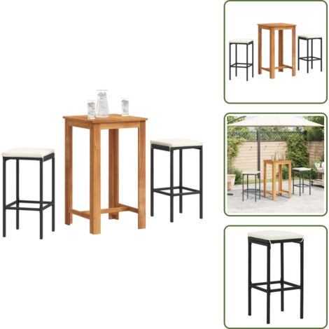 Muebles de exterior - vidaXL Mesa y taburetes de jardín 3 pzas madera acacia ratán PE negro - Ratán sintético