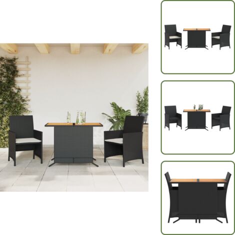 Muebles de exterior - vidaXL Mesita y sillas con cojines 3 piezas ratán sintético negro - Cojines desenfundables