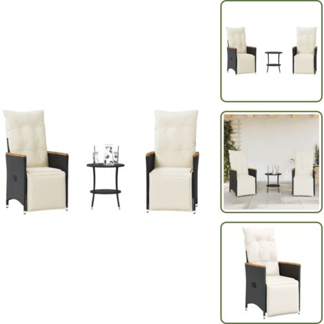 Muebles de exterior - vidaXL Mesita y sillas con cojines 3 piezas ratán sintético negro - Sillas de jardín con respaldo ajustable