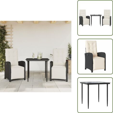 Muebles de exterior - vidaXL Mesita y sillas con cojines 3 piezas ratán sintético negro - Sillas reclinables