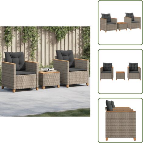 Muebles de exterior - vidaXL Mesita y sillas con cojines 3 pzas ratán PE madera acacia gris - Ratán sintético