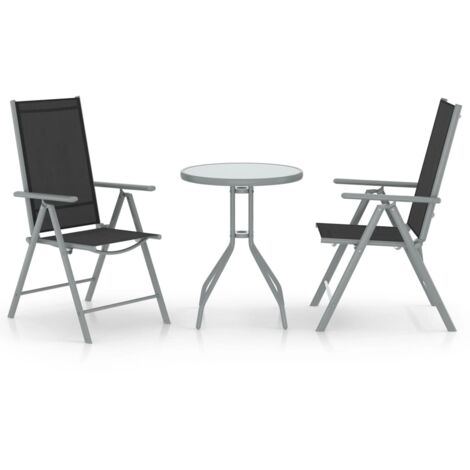 Muebles de exterior - vidaXL Muebles bistró para jardín 3 pzas aluminio y textilene plateado - Sillas con respaldo
