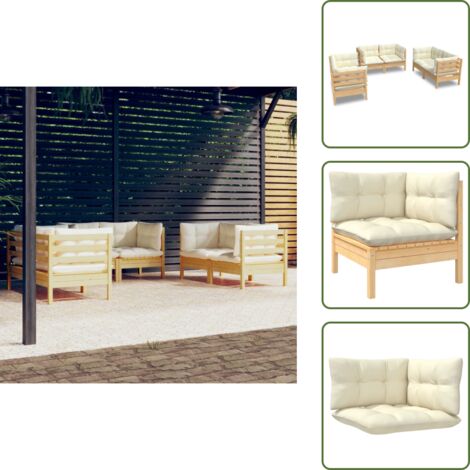 Muebles de exterior - vidaXL Muebles de jardín 6 pzas y cojines madera maciza de pino crema - Muebles de jardín modulares