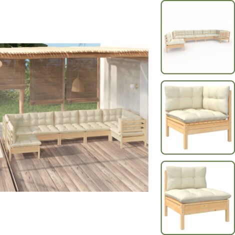 Muebles de exterior - vidaXL Muebles de jardín 7 piezas cojines madera de pino color crema - Cojines de pino