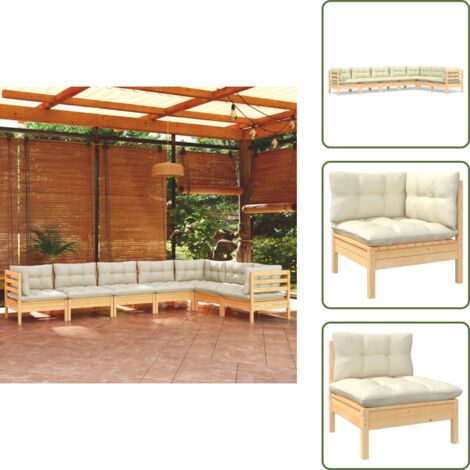 Muebles de exterior - vidaXL Muebles de jardín 7 pzas y cojines madera maciza de pino crema - Muebles de jardín modulares