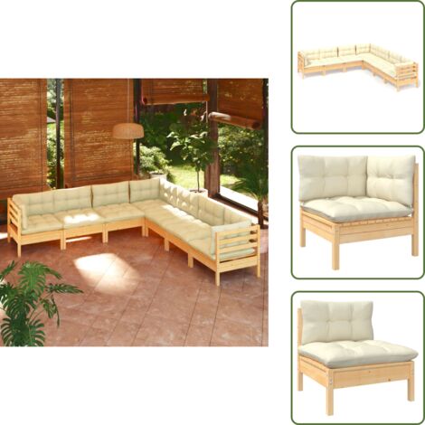 Muebles de exterior - vidaXL Muebles de jardín 7 pzas y cojines madera maciza de pino crema - Muebles de jardín modulares