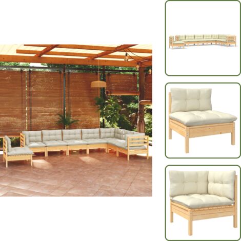 Muebles de exterior - vidaXL Muebles de jardín 8 pzas y cojines madera maciza de pino crema - Muebles de jardín modulares