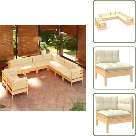 Muebles de exterior - vidaXL Muebles de jardín 9 pzas y cojines madera maciza de pino crema - Muebles de jardín modulares