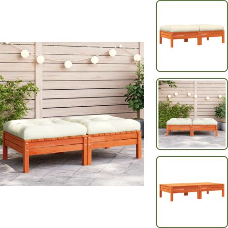 Muebles de exterior - vidaXL Reposapiés jardín cojines 2 uds madera maciza pino marrón cera - Reposapiés de madera