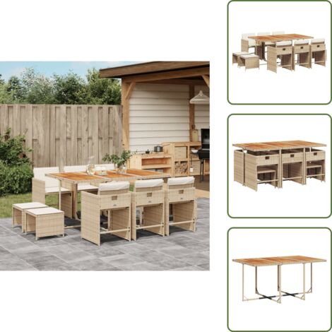 Muebles de exterior - vidaXL Set comedor de jardín 11 pzas con cojines ratán sintético beige - Mesa de jardín