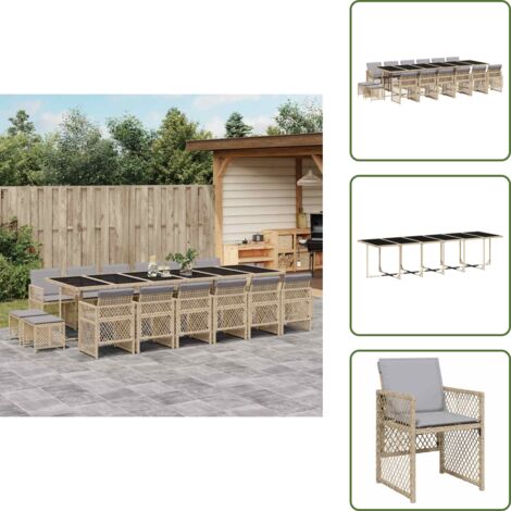 Muebles de exterior - vidaXL Set comedor de jardín 17 pzas con cojines ratán sintético beige - Mesa de jardín