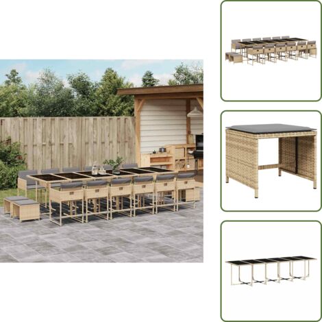 Muebles de exterior - vidaXL Set comedor de jardín 17 pzas con cojines ratán sintético beige - Mesa de jardín